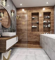 Wooden bathtub in the interior