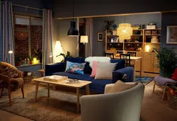 Living room interior at night