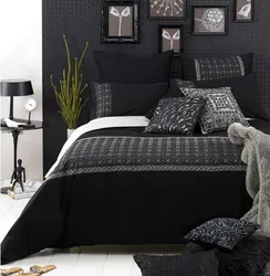 Bedroom in gray and black tones photo