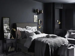 Bedroom in gray and black tones photo