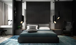 Bedroom In Gray And Black Tones Photo