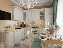 Бежевая кухня неоклассика в интерьере