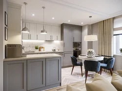 Beige neoclassical kitchen in the interior