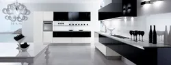 Глянцевый черный дизайн кухни